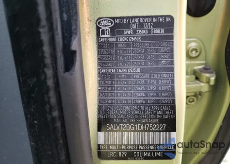 2013 Land Rover Range Rover Evoque Dynamic Premium z USA, uszkodzony, nr VIN SALVT2BG1DH752227